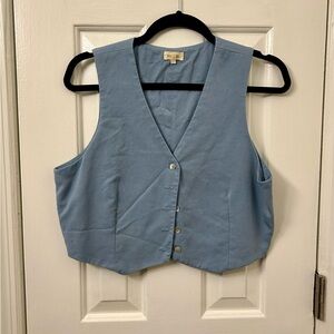 Blue Sleeveless Button-Up Vest